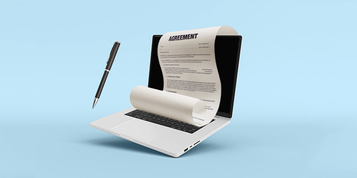Contract in front of a computer