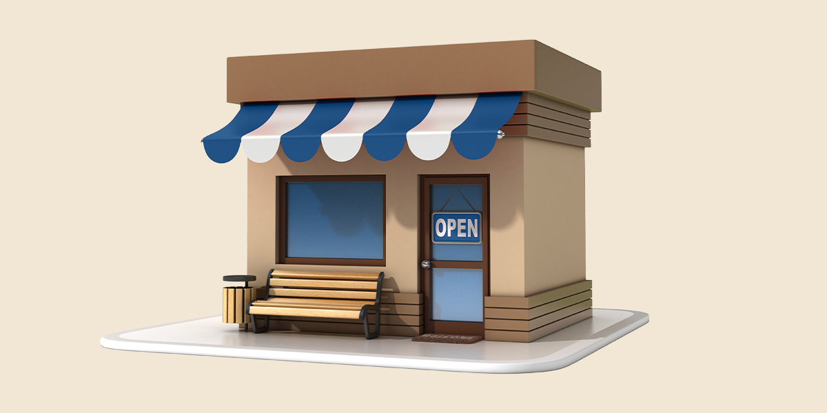 Image of a store front with "Open" displayed in window