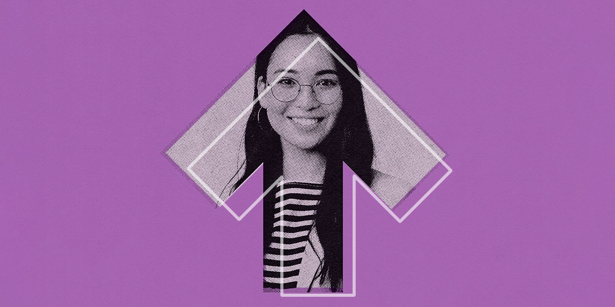 Arrow pointing up with cutout of woman