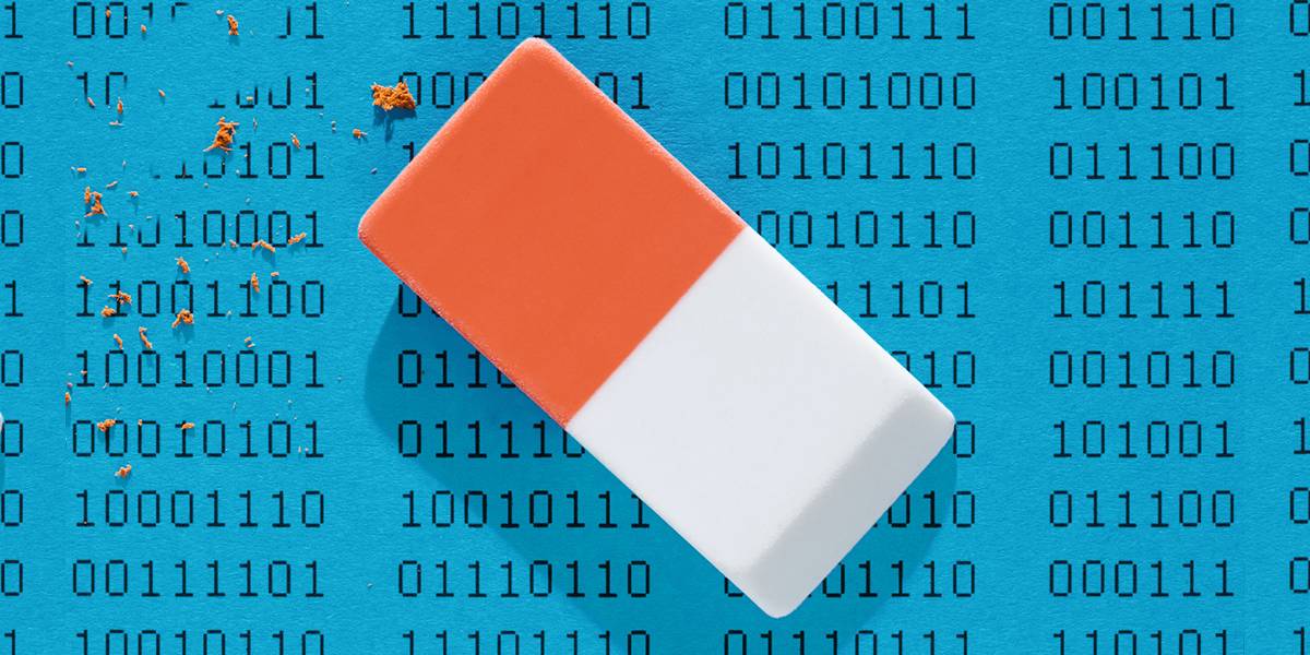 Eraser over digital 1s and 0s