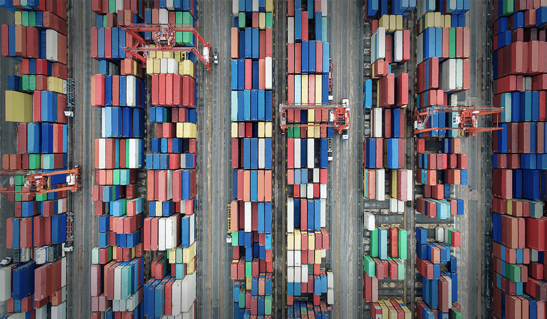 Containers viewed from overhead in a lot 