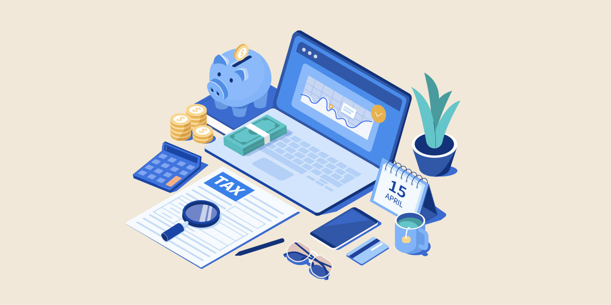 Animated laptop surrounded by documents