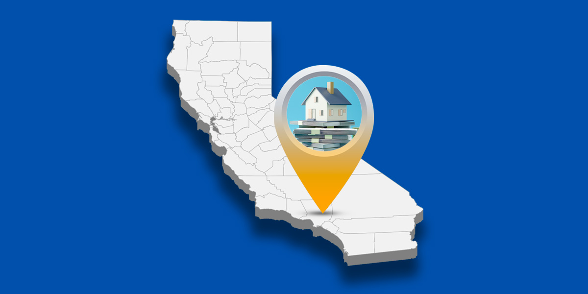 Map of California with blue background