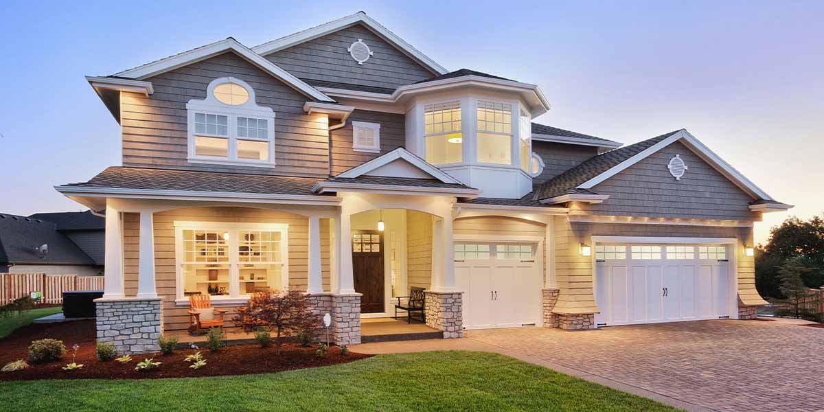 Exterior of a large home at dusk