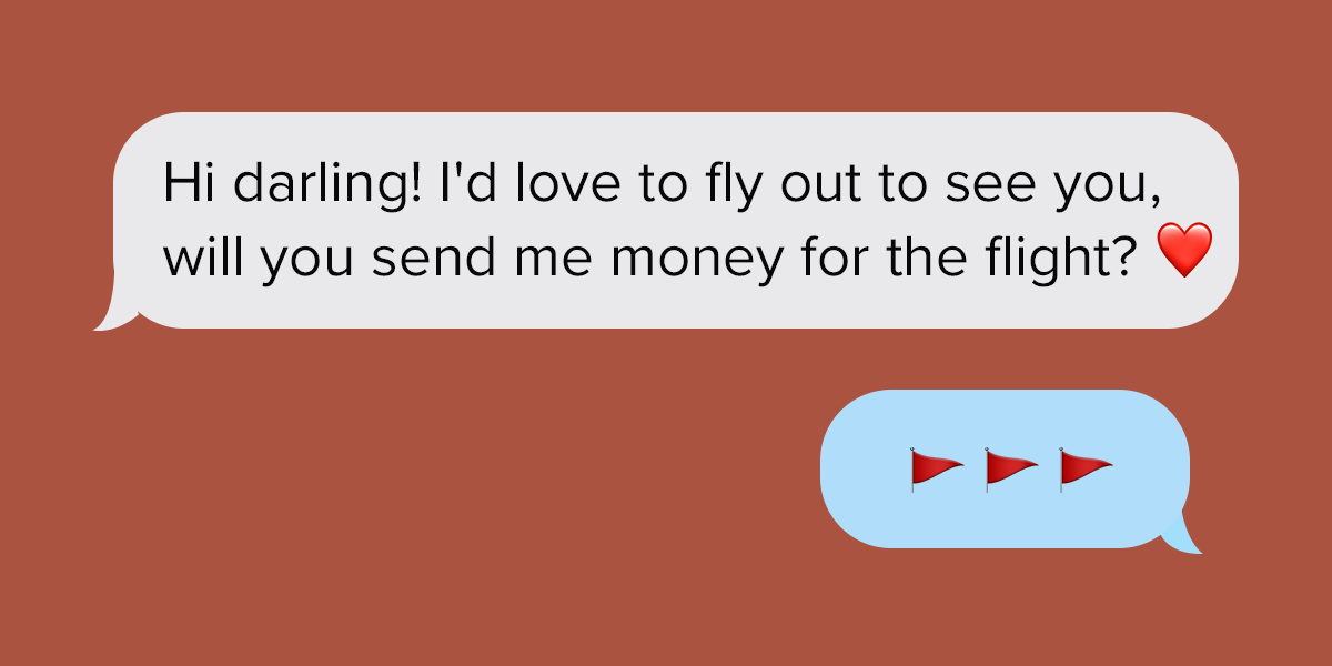 Romantic text scam with red flag response