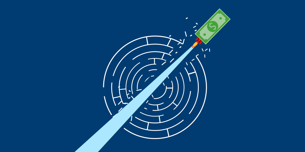 Money cutting through complex maze