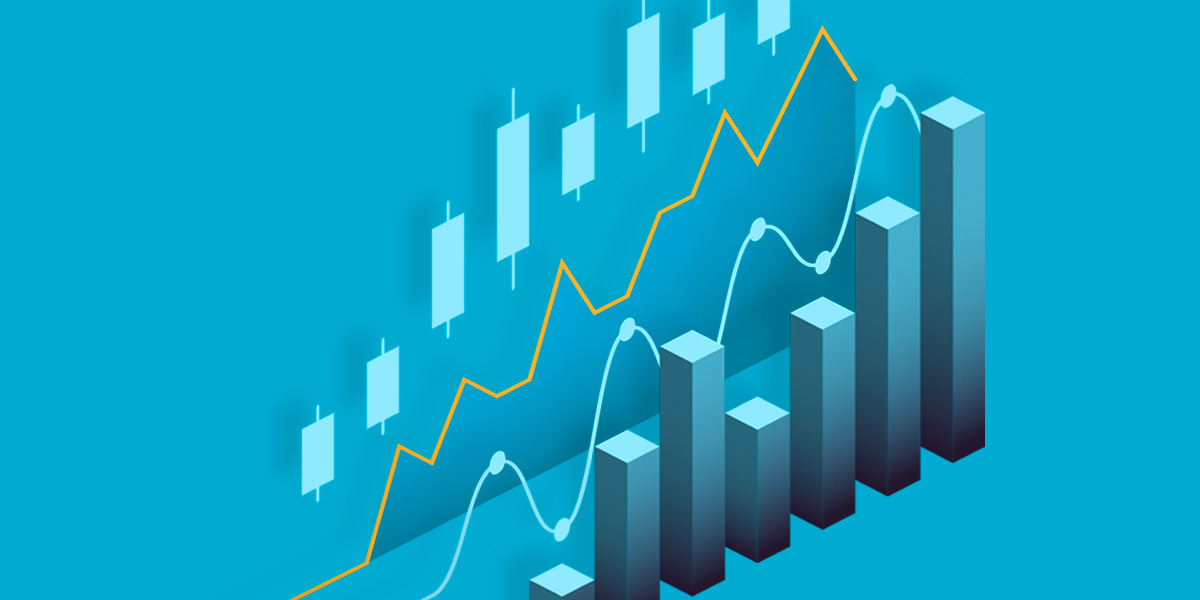 Financial graph with bar and line charts
